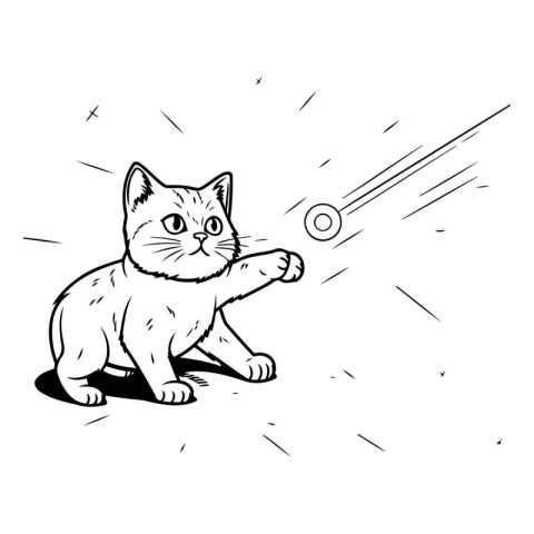 Cat catching a meteorite. Vector illustration on a white backgro