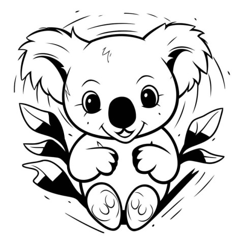 Cute koala with floral ornament. Vector illustration for colorin