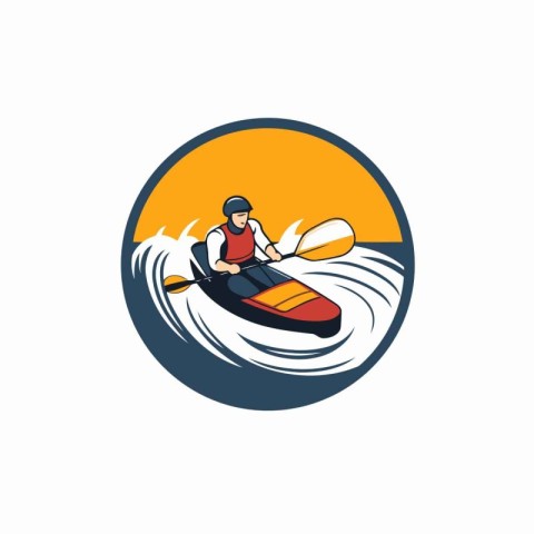 Kayak icon. Vector illustration of a man paddling in a kayak.