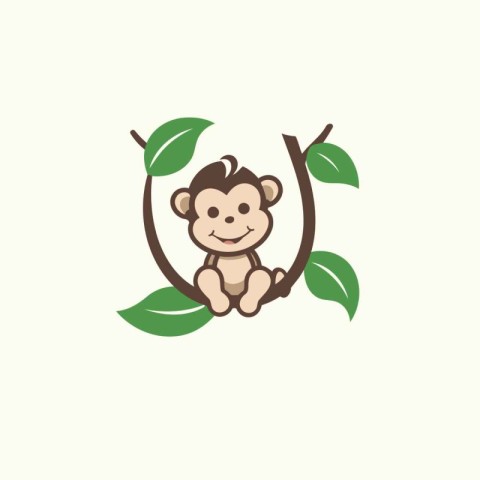 Monkey logo. Vector illustration of a cute monkey with leaves.