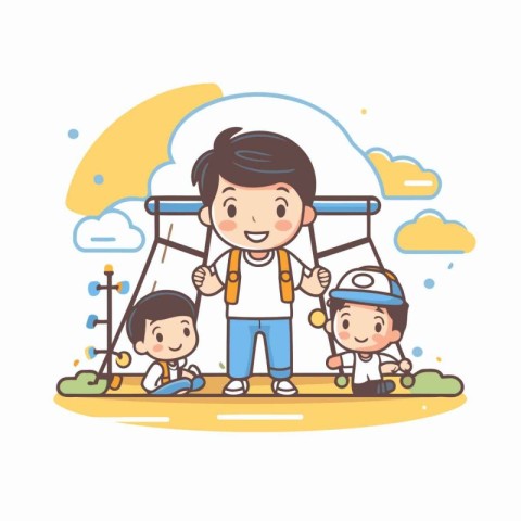 Vector illustration of a happy family playing on the playground.