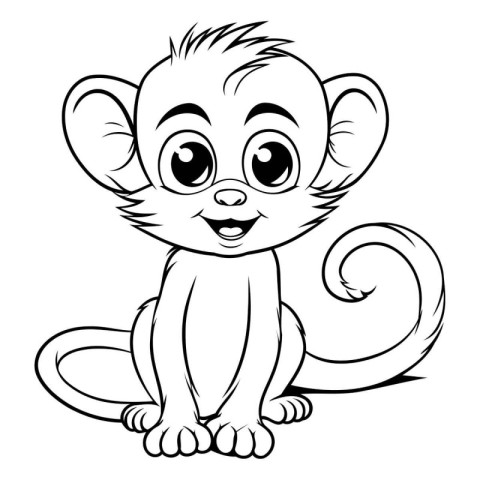 Cute cartoon monkey - black and white vector illustration for co