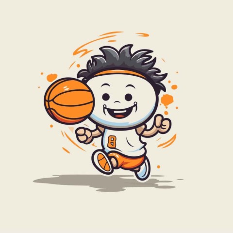 Cartoon boy playing basketball vector illustration. Cartoon boy