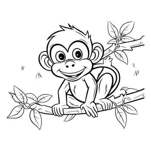 Monkey on the branch. Coloring book for children. Vector illustr