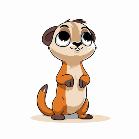 Cute little meerkat cartoon character. Vector illustration on wh