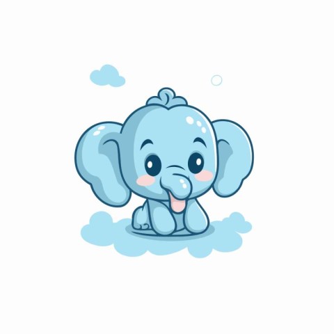 Cute baby elephant on cloud. Vector illustration in flat cartoon