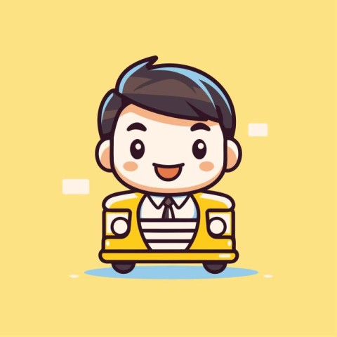 Cute cartoon taxi driver character. Vector illustration isolated