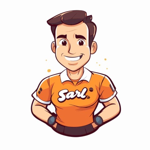 Soccer player in orange uniform. Vector illustration isolated on