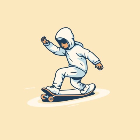 Snowboarder in helmet riding a skateboard. Vector illustration.