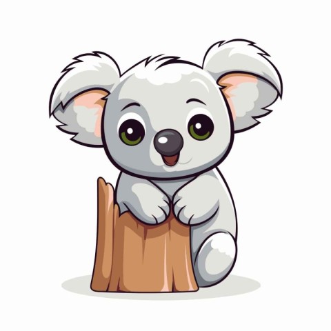 Cute cartoon koala sitting on a log. Vector illustration.