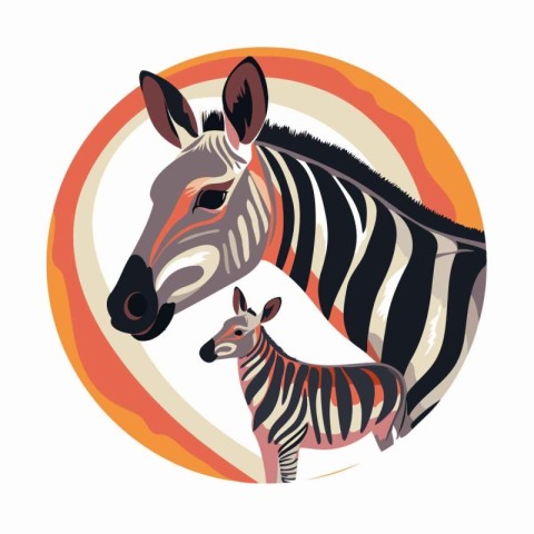 Zebra and baby zebra. Vector illustration in cartoon style.