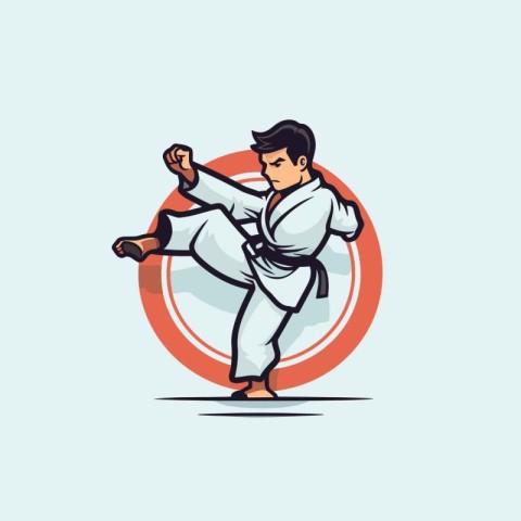 Taekwondo. Vector illustration of a karate fighter.