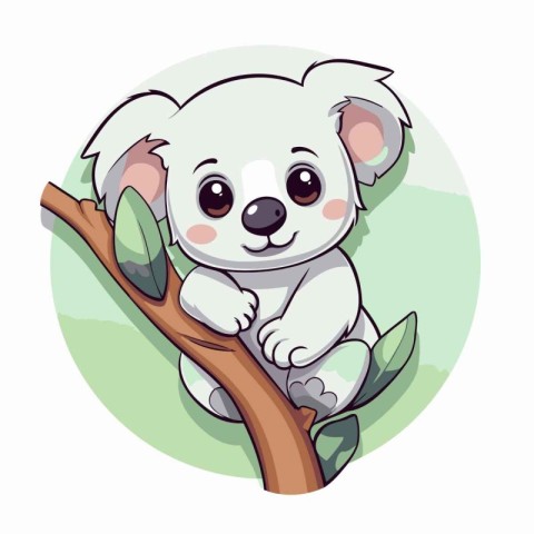 Cute cartoon koala on a tree branch. Vector illustration.