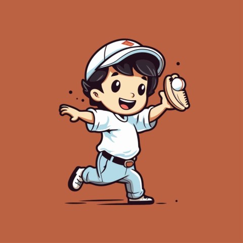 Baseball player with ball and glove. vector illustration. Cartoo