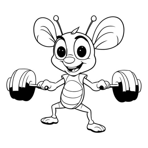 Illustration of a Little Bee Doing Fitness Exercises with a Barb