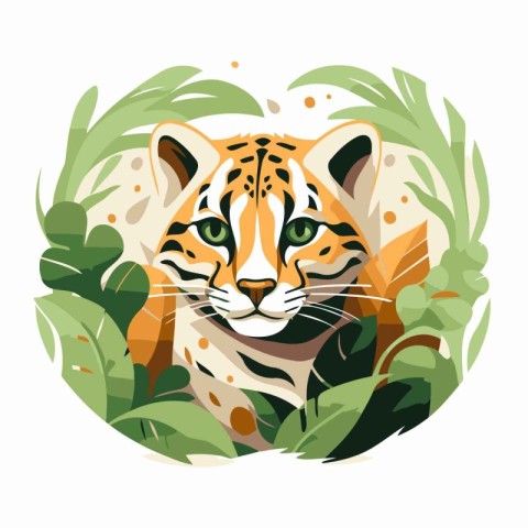 Vector illustration of a tiger in the jungle. Wild animal in the