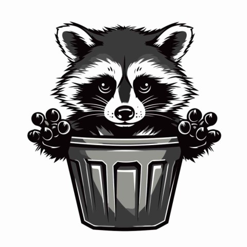 Raccoon in the trash can. Vector illustration for your design