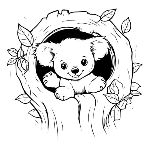 Cute koala in the hole. Vector illustration for coloring book.