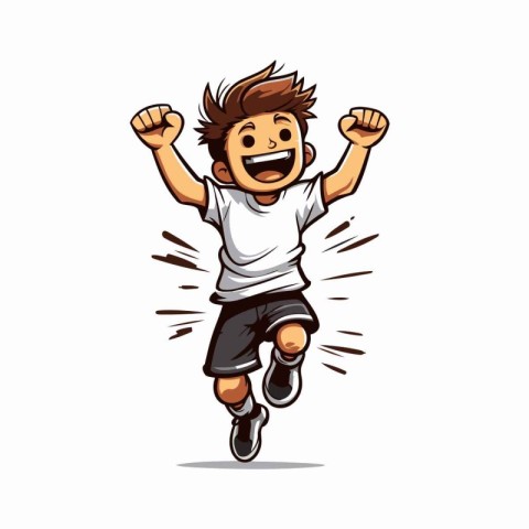 Running man with hands up isolated on white background. Vector i