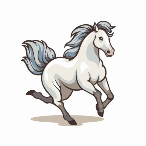 White horse running isolated on white background. Vector illustr