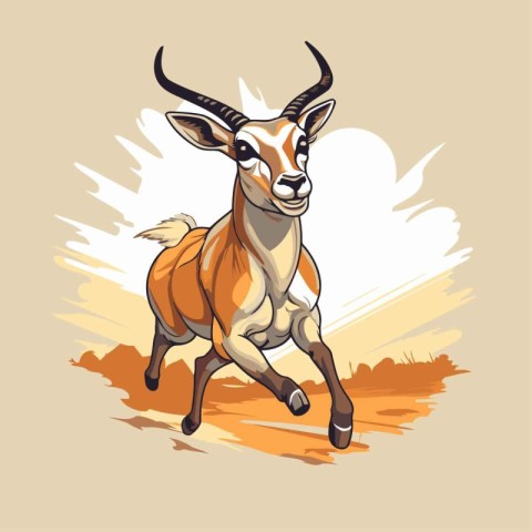 Wild african antelope running on the field. Vector illustration.