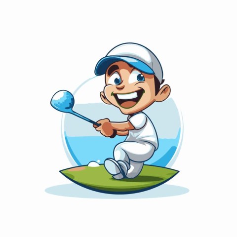 Little boy playing golf. Vector illustration on white background