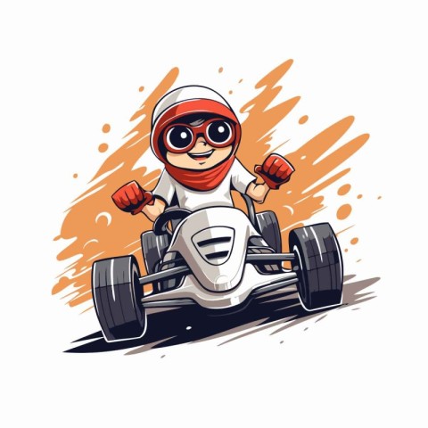 Cartoon kart driver in helmet and glasses. Vector illustration.