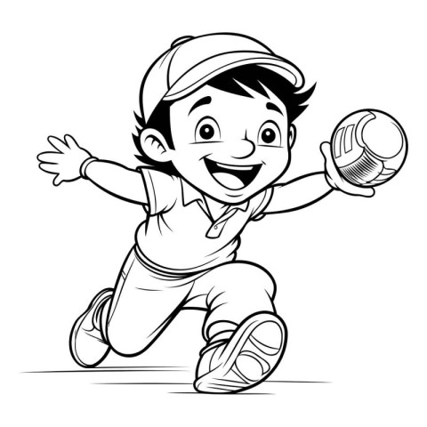 Baseball Player - Black and White Cartoon Illustration. Vector A