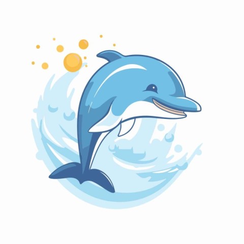 Dolphin jumping out of the water. Vector illustration on white b