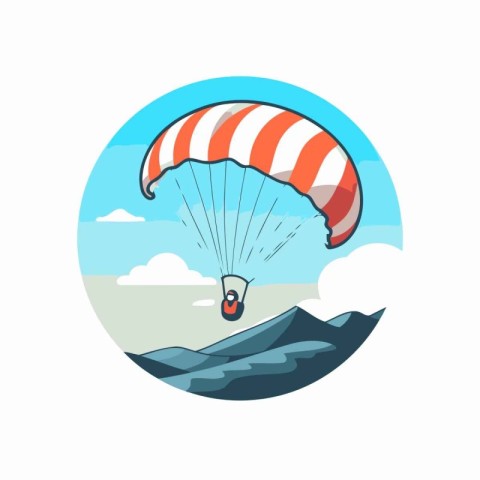 Parachute flying above the sea. Vector illustration in flat styl