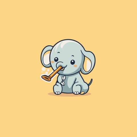 Cute elephant with a key on a yellow background. Vector illustra