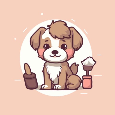 Cute dog cartoon with cosmetics. Vector illustration in cartoon