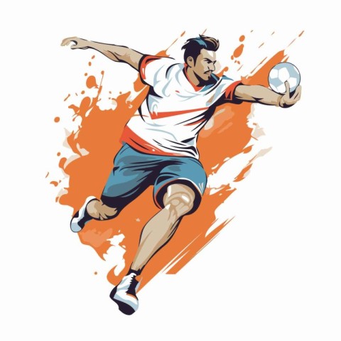 Soccer player with ball in action. Colorful vector illustration.