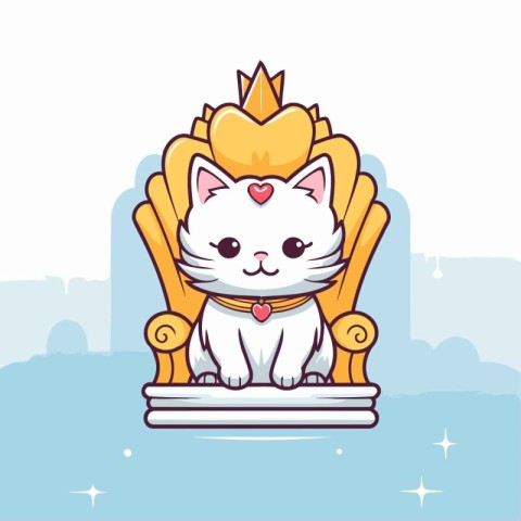 Cute cat sitting on the throne. Vector illustration in flat styl