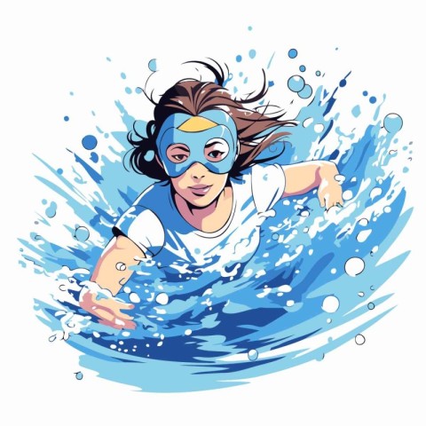 vector illustration of a girl swimming in a pool with splashes o