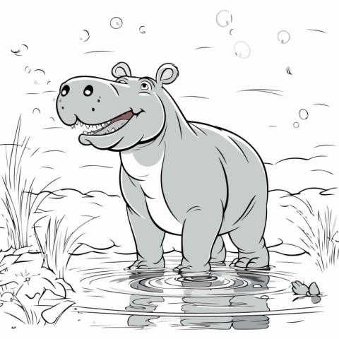 Hippo - Coloring Page Outline of a Hippopotamus