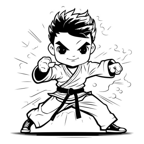 karate karate boy vector illustration - black and white version.