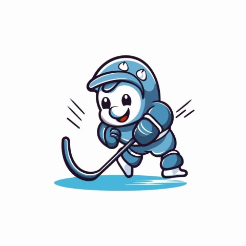 Cartoon ice hockey player with stick and puck. Vector illustrati