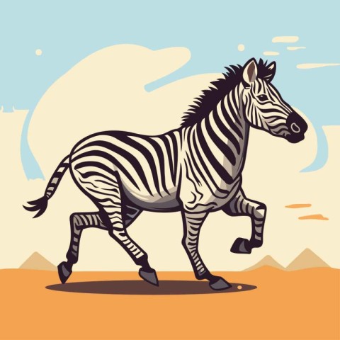 Zebra in the desert. Vector illustration of a wild animal.