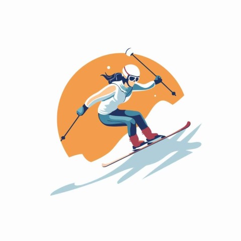 Skier in helmet and goggles riding on skis. Winter sport vector