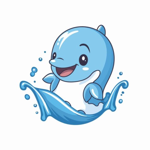 Cute blue whale swimming in the sea. Vector illustration isolate