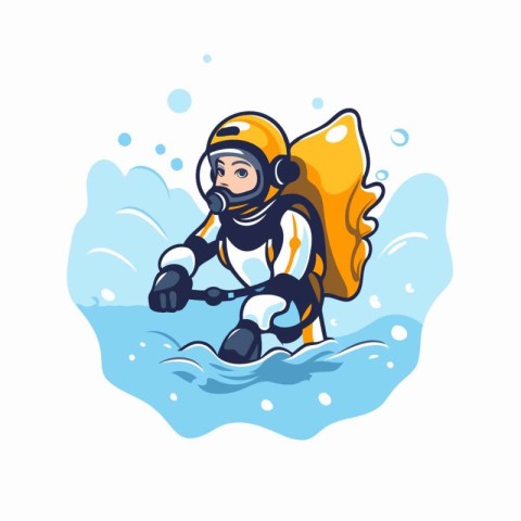 Astronaut in the sea. Vector illustration on white background.