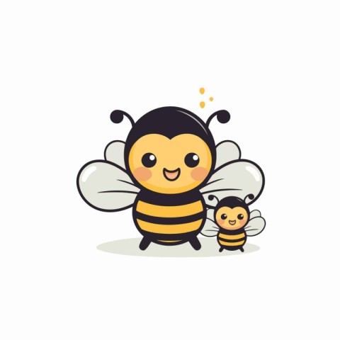 Cute cartoon bee with bee on white background. Vector illustrati