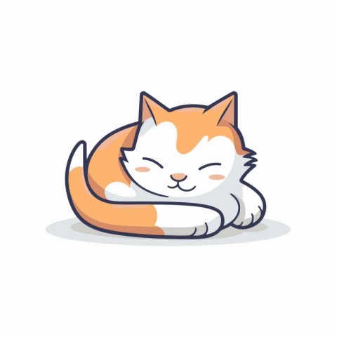 Cute cat sleeping on white background. Vector illustration in ca