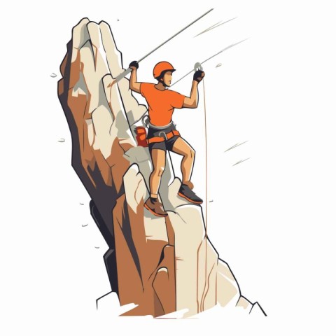 Vector illustration of a man climbing on a cliff. Climbing and m