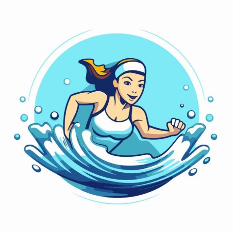 Girl swimming in the waves. vector illustration on a white backg