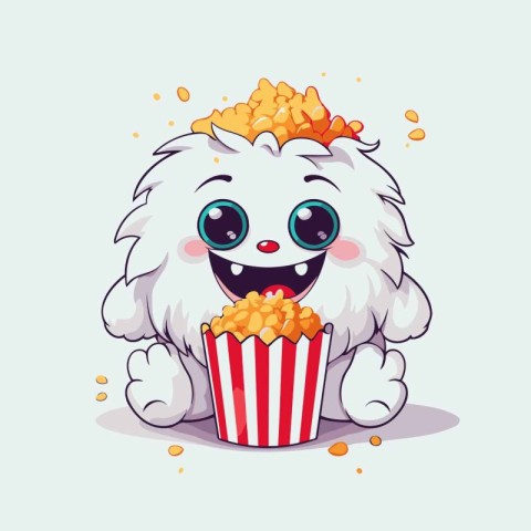 Cute cartoon dog with popcorn. Vector illustration of a dog.