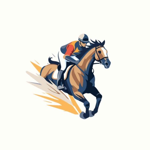 Horse racing rider on gallop vector Illustration isolated on a w