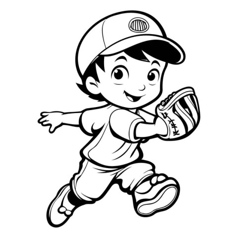 Baseball Player - Black and White Cartoon Mascot Illustration