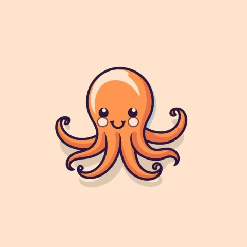 Cute cartoon octopus character isolated on light background. Vec